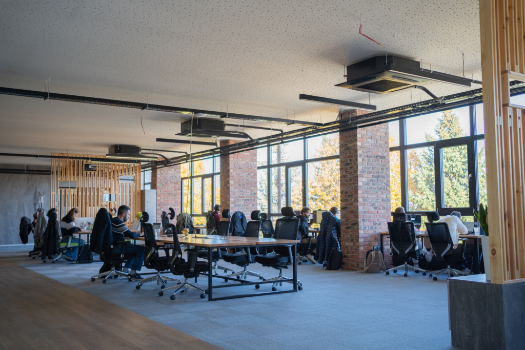 Shared desks on the second floor
